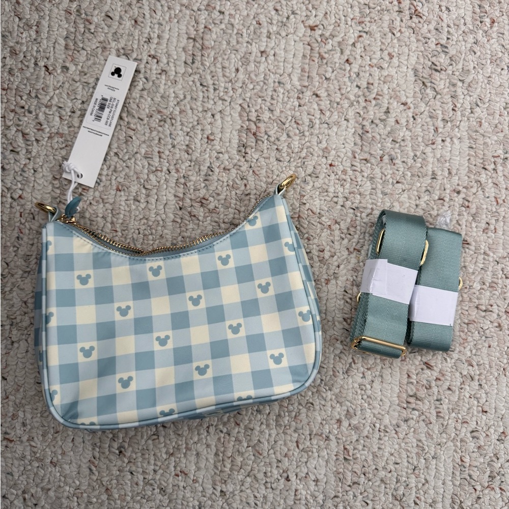 Stoney Clover Lane Disney Blue Gingham Curved Crossbody Bag